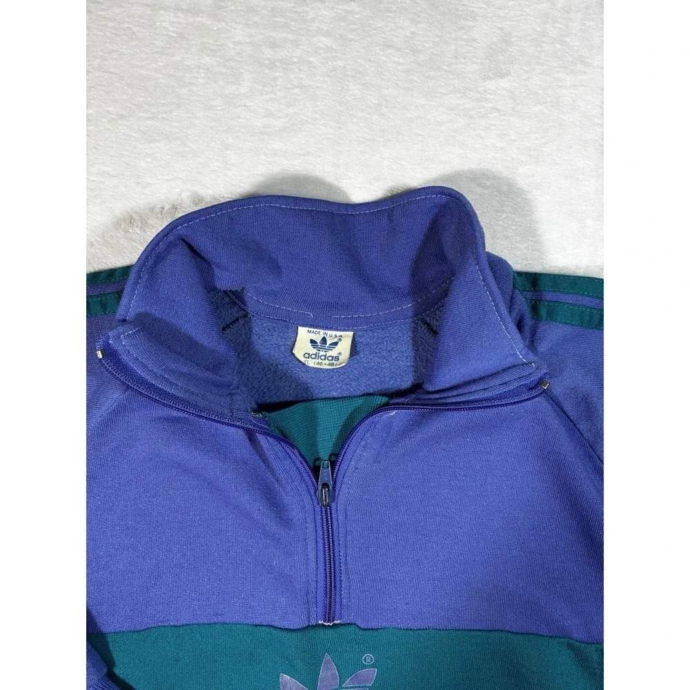 Vintage Made In USA Adidas Size XL Trefoil 3 Stripe Crewneck Pullover 1/4 Zip